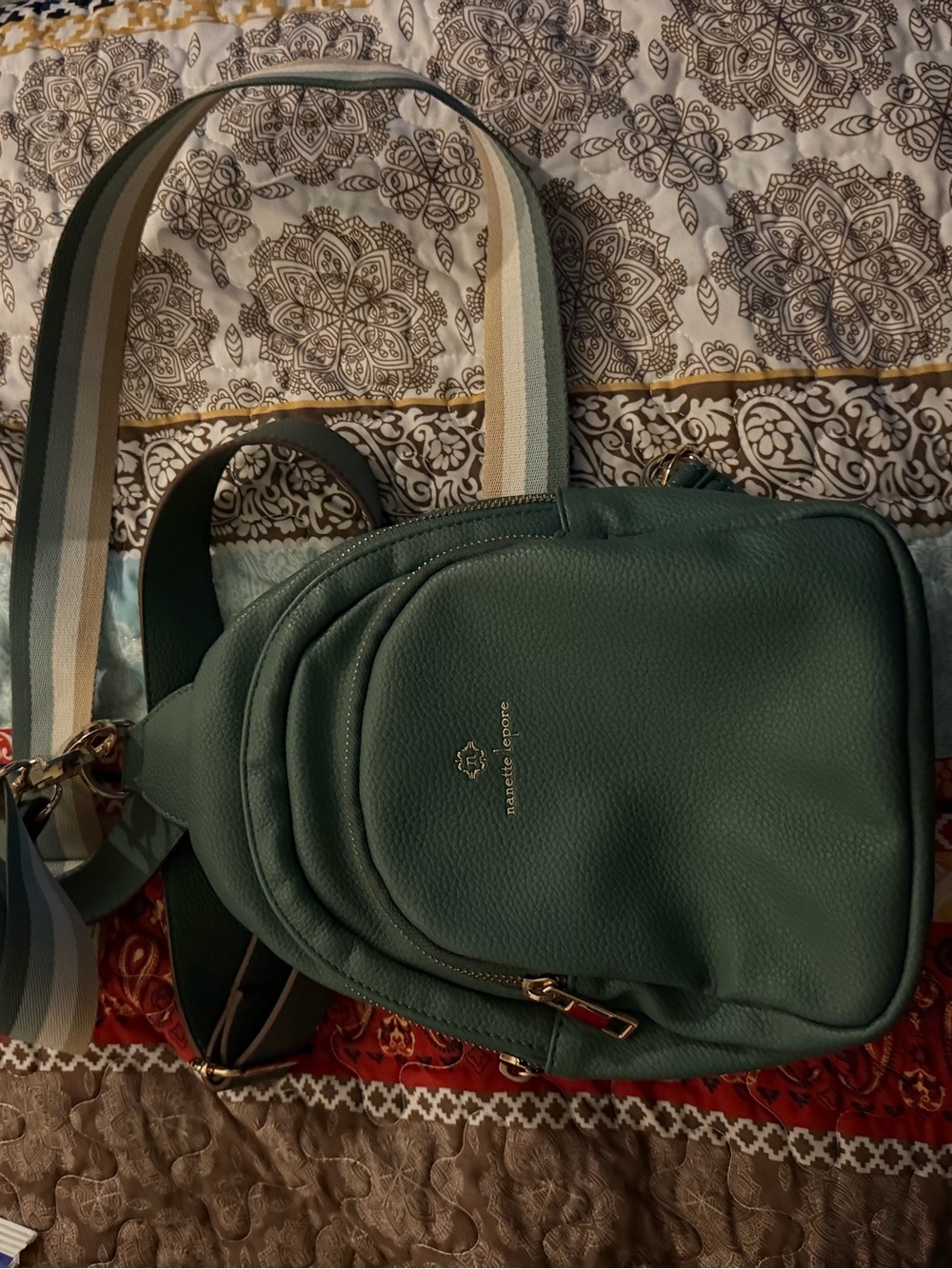 Nanette Lepore Teal Green Leather Crossbody Sling Bag